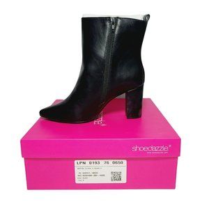 Shoedazzle Olyvia-E Vegan Black Booties Sz 8 Zip Up NIB 3 Inch Heel Pointy Toe